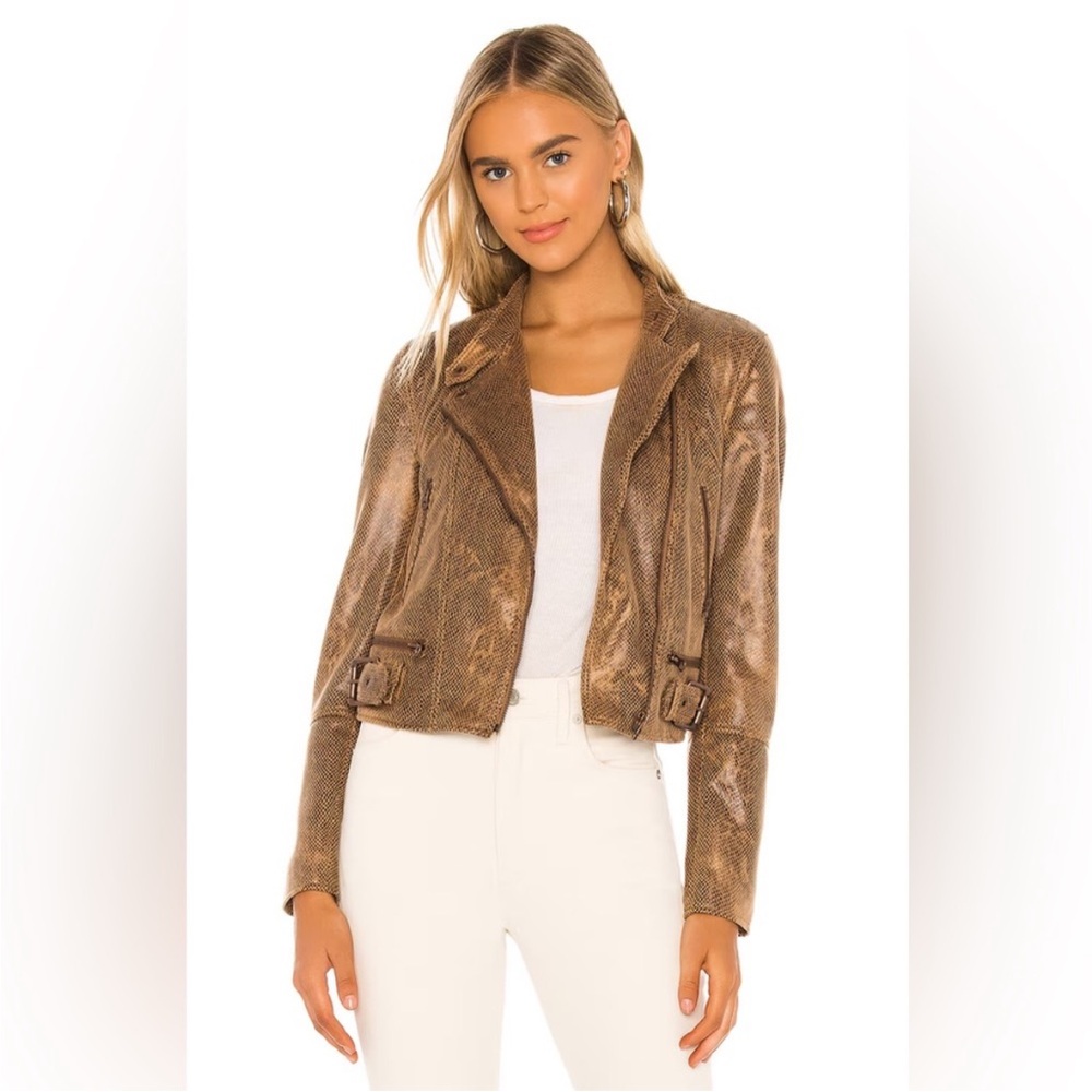 Free People Fenix Snakeskin Vegan Leather Moto Jacket - Picture 2 of 8